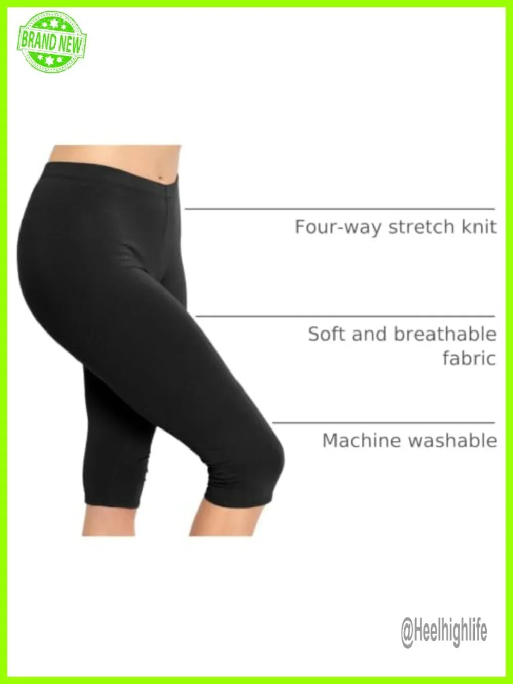 Cotton Spandex Capri Leggings Knee Length Plus Size High Waist